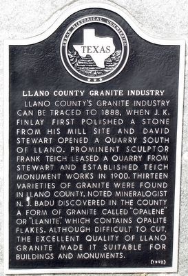 Llano County Granite Industry Texas Historical Marker. Click for full size. Llano County Granite Industry Texas Historical Marker image. Click for full size.