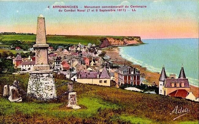 <i>Arromanches - Monument commémoratif du Centenaire du Combat Naval (7 et 8 Septembre 1811)</i>. Click for full size. <i>Arromanches - Monument commémoratif du Centenaire du Combat Naval (7 et 8 Septembre 1811)</i> image. Click for full size.