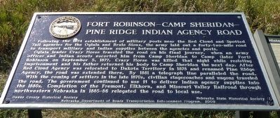 Fort Robinson - Camp Sheridan - Pine Ridge Indian Agency Road Marker. Click for full size. Fort Robinson - Camp Sheridan - Pine Ridge Indian Agency Road Marker image. Click for full size.