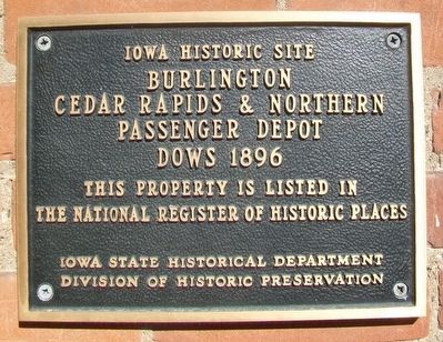 Burlington, Cedar Rapids & Northern Passenger Depot NRHP Marker image. Click for full size.