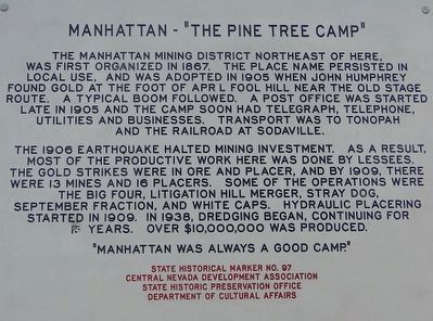 Manhattan - "The Pine Tree Camp" Marker. Click for full size. Manhattan - "The Pine Tree Camp" Marker image. Click for full size.