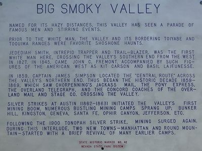 Big Smoky Valley Marker. Click for full size. Big Smoky Valley Marker image. Click for full size.