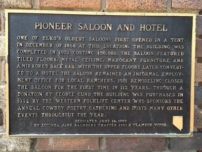 Pioneer Saloon and Hotel Marker image. Click for full size.