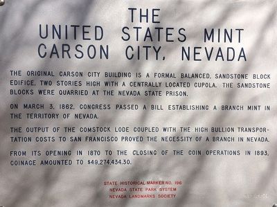 The United States Mint Carson City, Nevada Marker image. Click for full size.
