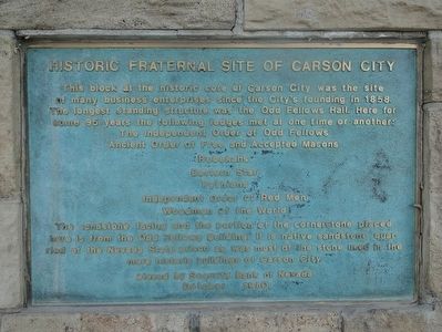 Historic Fraternal Site of Carson City Marker. Click for full size. Historic Fraternal Site of Carson City Marker image. Click for full size.