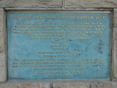 Historic Fraternal Site of Carson City Marker image. Click for full size.