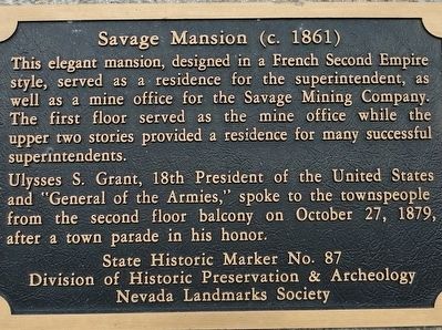 Savage Mansion (c. 1861) Marker image. Click for full size.