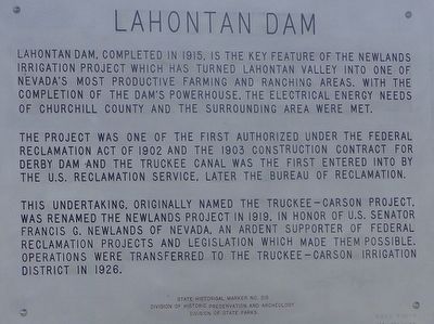 Lahontan Dam Marker image. Click for full size.