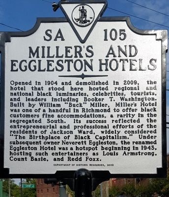 Miller’s and Eggleston Hotels Marker. Click for full size. Miller’s and Eggleston Hotels Marker image. Click for full size.