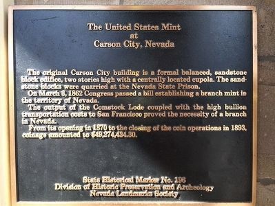 The United States Mint at Carson City, Nevada Marker image. Click for full size.