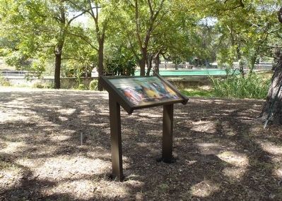 Interpretive signage with the Fort Clark post swimming pool in the distance. Click for full size. Interpretive signage with the Fort Clark post swimming pool in the distance image. Click for full size.