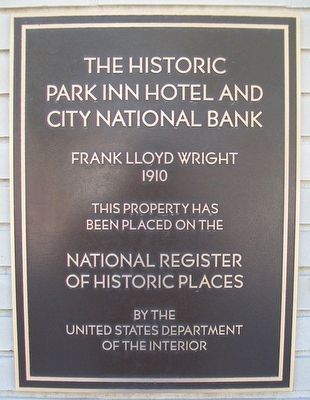 The Historic Park Inn Hotel and City National Bank NRHP Marker. Click for full size. The Historic Park Inn Hotel and City National Bank NRHP Marker image. Click for full size.