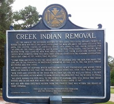 Creek Indian Removal Marker. Click for full size. Creek Indian Removal Marker image. Click for full size.