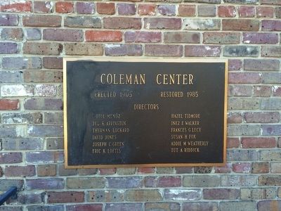 Coleman Center dedication plaque. image. Click for full size.