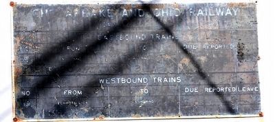 Worn C&O Trainboard Mounted on Museum Wall image. Click for full size.