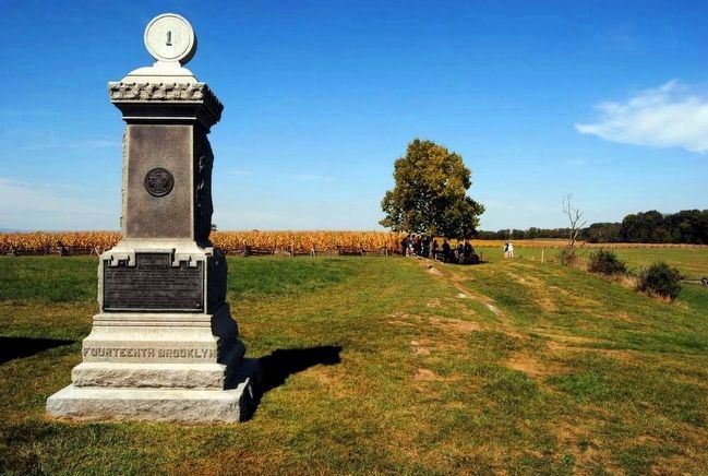 84th New York (14th Brooklyn) Volunteer Infantry Monument<br>Cornfield in Background. Click for full size. 84th New York (14th Brooklyn) Volunteer Infantry Monument<br>Cornfield in Background image. Click for full size.