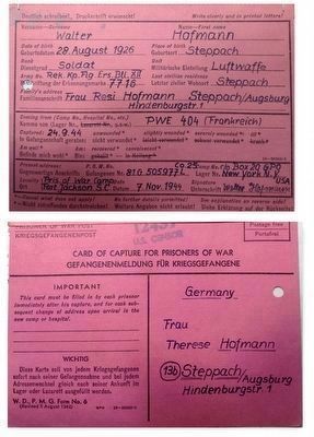 Geneva Convention Prisoner of War Notification Postcard image. Click for full size.