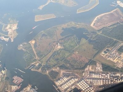 Aerial view of the San Jacinto Monument and the area of the battle. image. Click for full size.