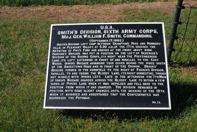Smith's Division, Sixth Army Corps Marker. Click for full size. Smith's Division, Sixth Army Corps Marker image. Click for full size.