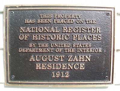 August Zahn Residence NRHP Marker image. Click for full size.