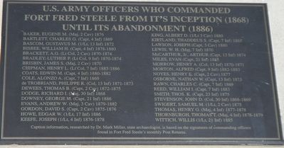 Officers Who Commanded Fort Fred Steele Marker. Click for full size. Officers Who Commanded Fort Fred Steele Marker image. Click for full size.