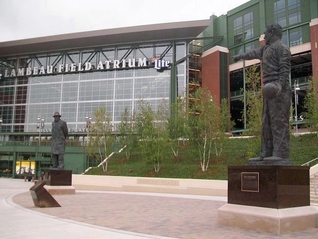 Vince Lombardi and Earl L. (Curly) Lambeau at Relocated Harlan Plaza image. Click for full size.