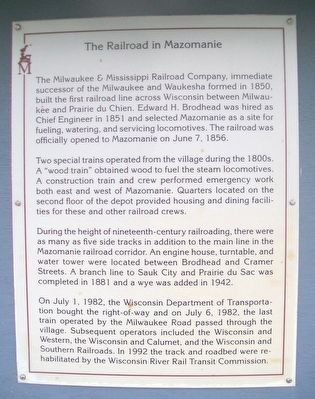 The Railroad in Mazomanie Marker. Click for full size. The Railroad in Mazomanie Marker image. Click for full size.