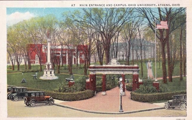The Alumni Gateway is front and center, with the S&S monument to the left. image. Click for full size.