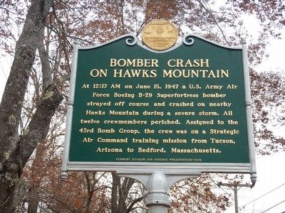 Bomber Crash on Hawks Mountain Marker. Click for full size. Bomber Crash on Hawks Mountain Marker image. Click for full size.