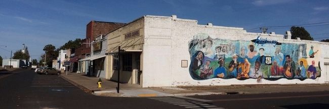Highway 61 Blues mural near marker (on left).. Click for full size. Highway 61 Blues mural near marker (on left). image. Click for full size.