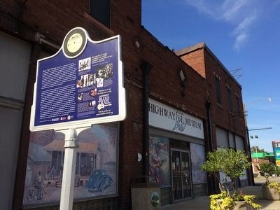 View of marker in front of Highway 61 Blues Museum. image. Click for full size.