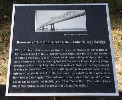 Remnant of Original Greenville - Lake Village Bridge Marker image. Click for full size.