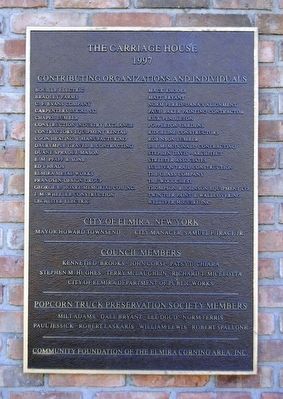 Elmira Popcorn Truck Carriage House Plaque. Click for full size. Elmira Popcorn Truck Carriage House Plaque image. Click for full size.