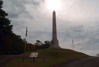 Newtown Battlefield Reservation Marker<br>Battle Monument in Background image. Click for full size.