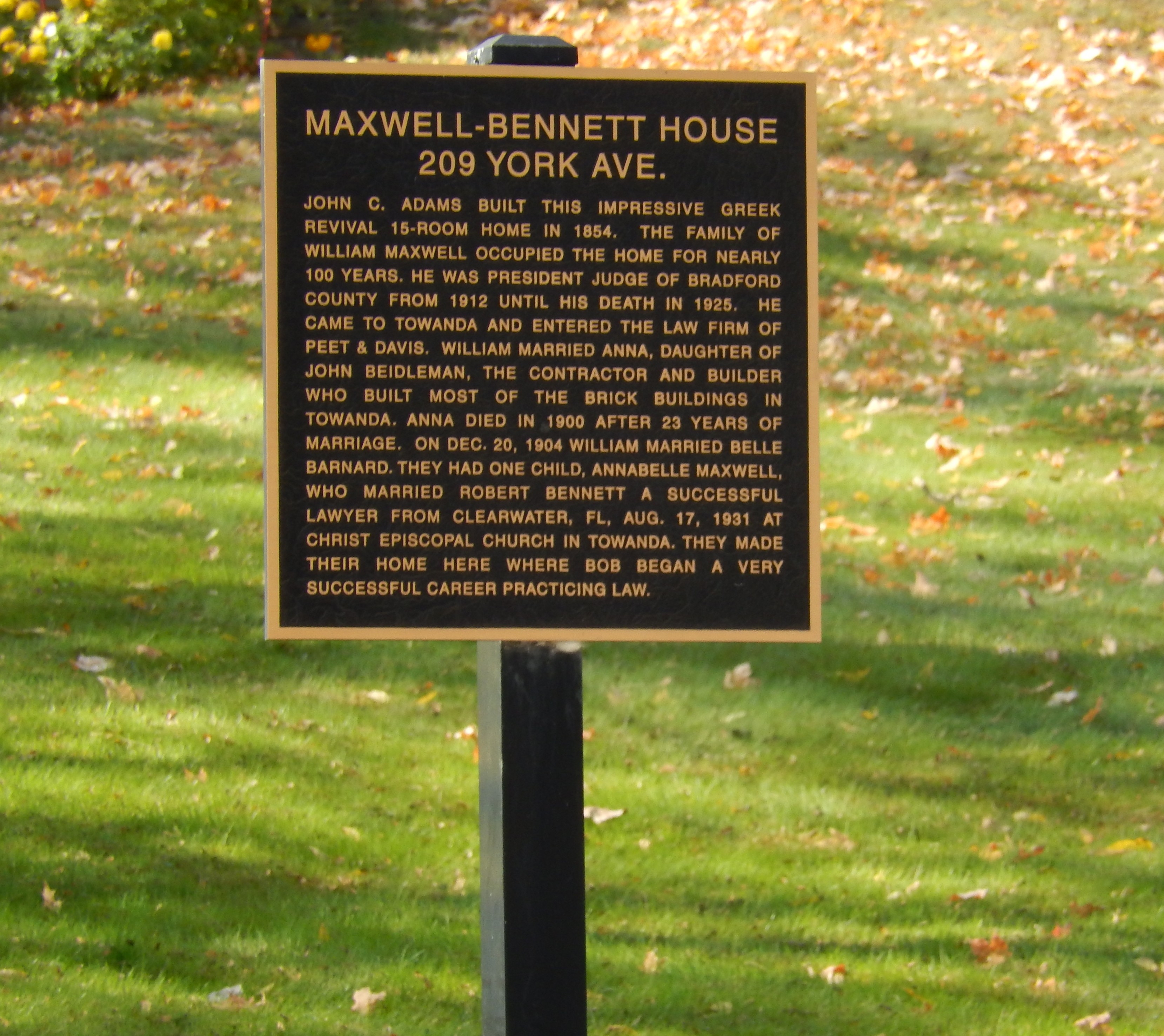 Maxwell-Bennett House Marker