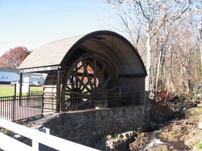 The Eli Terry Jr. Water Wheel next to the Pequabuck River image. Click for full size.