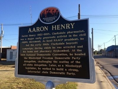 Aaron Henry Freedom Trail Marker next to plaque.. Click for full size. Aaron Henry Freedom Trail Marker next to plaque. image. Click for full size.