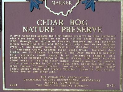 Cedar Bog Nature Preserve Marker image. Click for full size.