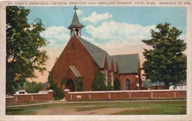 <i>St. John’s Episcopal Church, Erected 1840, Shelled During Civil War. Rebuilt in 1894.</i> image. Click for full size.