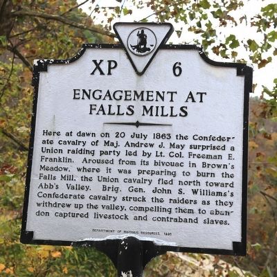 Engagement at Falls Mills Marker. Click for full size. Engagement at Falls Mills Marker image. Click for full size.
