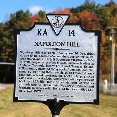 Napoleon Hill Marker. Click for full size. Napoleon Hill Marker image. Click for full size.
