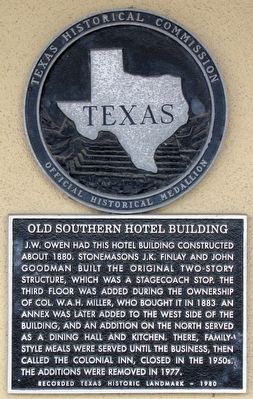 Old Southern Hotel Building Texas Historical Marker image. Click for full size.