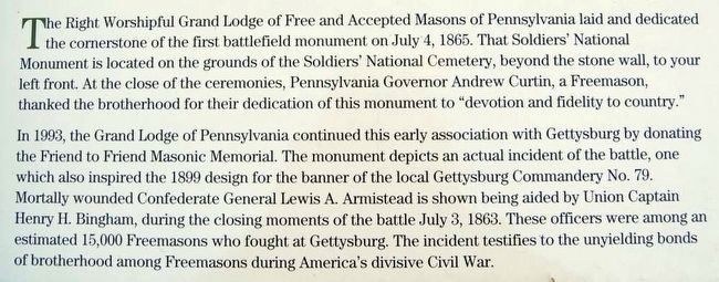 Continuing a Tradition: Freemasonry at Gettysburg Marker<br>Main Text 1 image. Click for full size.