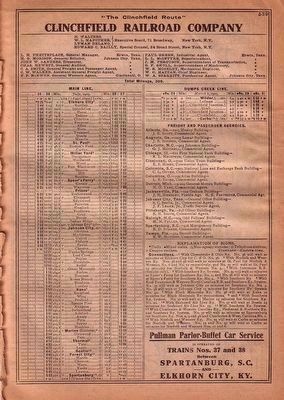 Clinchfield December 1925 Timetable image. Click for full size.