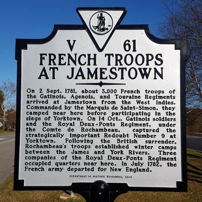 French Troops At Jamestown Marker image. Click for full size.