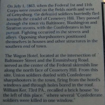 The Wagon Hotel on Cemetery Hill Marker<br>Main Text image. Click for full size.