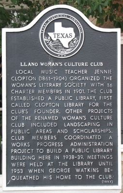 Llano Woman's Culture Club Marker image. Click for full size.