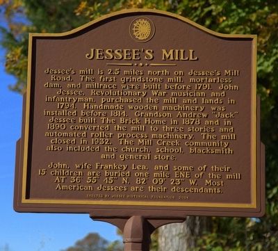 Jessee’s Mill Marker. Click for full size. Jessee’s Mill Marker image. Click for full size.