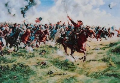 Brig. Gen. George A. Custer leading a countercharge against Gen. Wade Hampton on July 3 image. Click for full size.