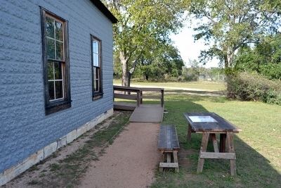 Marker Mounted on Picnic Table at Junction School. Click for full size. Marker Mounted on Picnic Table at Junction School image. Click for full size.